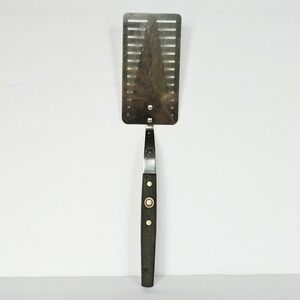 Vintage Flint Stainless Steel Slotted Spatula Dark Handle Made in USA Turner